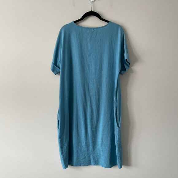 CUB Blue Linen Knee-length Shift Dress - Picture 3 of 9